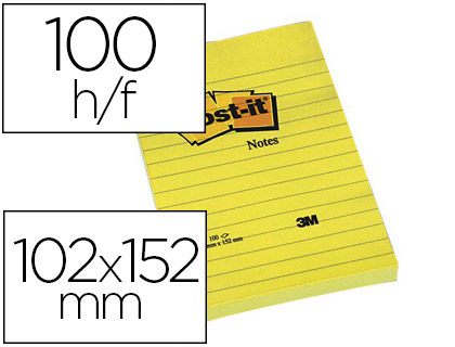 HYPERBURO  BLOC-NOTES POST-IT GRAND FORMAT 102X152MM 100F LIGNÉES  REPOSITIONNABLES COLORIS JAUNE