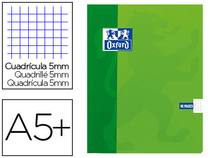 CAHIER PIQU OXFORD COUVERTURE PELLICULE LAVABLE A5+ 17X22CM 96 PAGES 90G 5X5MM