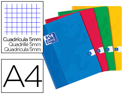 CAHIER OXFORD BROCHURE SOUPLE OPTIK PAPER COUVERTURE PELLICULE LAVABLE A4 21X29,7CM 192 PAGES 90G 5X5MM