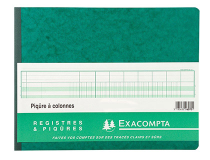 REGISTRE PIQRE EXACOMPTA COLONNES 320X250MM 24 LIGNES 20 COLONNES/2 PAGES 80 PAGES