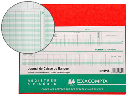 JOURNAL EXACOMPTA CAISSE/BANQUE 270X320MM HORIZONTAL 31 LIGNES 80 PAGES 2 LIBELLS 9 DBITS 4 CRDITS