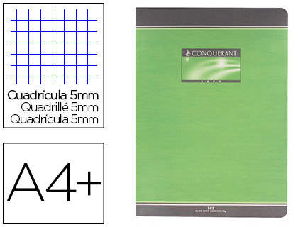 Cahier d'écriture piqué conquérant sept couverture offset a5+ 17x22cm 32  pages 70g séyès 3mm 2 couleurs