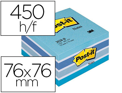 BLOC-NOTES POST-IT CUBE 76X76MM 450F REPOSITIONNABLES COLORIS LIGHT RELAX