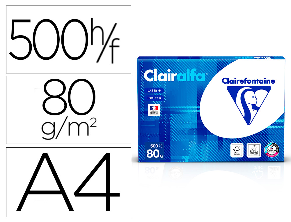 HYPERBURO  PAPIER CLAIREFONTAINE CLAIRALFA EXTRA BLANC A4 80G/M2 BLANCHEUR  170 OPACITÉ 93 RIGIDITÉ 135 500 FEUILLES