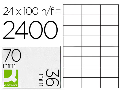 TIQUETTE ADHSIVE Q-CONNECT 70X36MM COINS DROITS IMPRIMANTE JET D'ENCRE LASER COPIEUR BOTE 100 FEUILLES 2400 UNITS