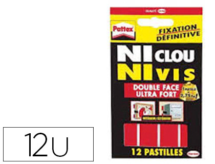 PASTILLE ADHSIVE PATTEX NI CLOU NI VIS DOUBLE FACE SUPPORTE 2.75KG ULTRA FORT TUI 10 PASTILLES
