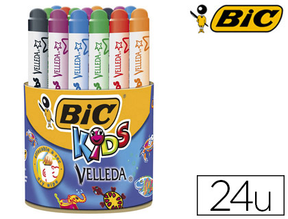MARQUEUR BIC MINI VELLEDA CORPS PLASTIQUE EFFAABLE POINTE OGIVE 1.2MM RSISTANTE FAIBLE ODEUR 6 COULEURS POT 24 UNITS