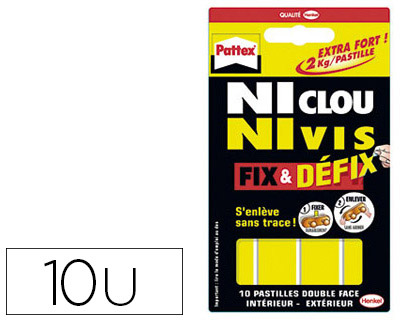 HYPERBURO  PASTILLE ADHÉSIVE PATTEX NI CLOU NI VIS DOUBLE FACE SUPPORTE  2.75KG FIX DÉFIX ÉTUI 10 PASTILLES