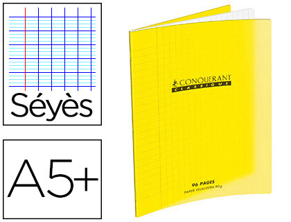 Cahier polypropylène 90g 96 pages seyes 17x22 cm - jaune