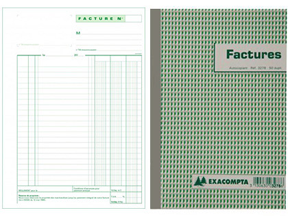 MANIFOLD AUTOCOPIANT EXACOMPTA FACTURES TVA A4 210X297MM FOLIOTAGE 50 DUPLIS