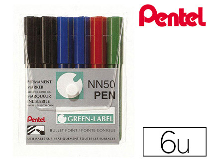 MARQUEUR PENTEL NN50 PERMANENT POINTE OGIVE TRAC 1.1MM ENCRE INDLBILE CORPS PLASTIQUE RECYCL TOUT SUPPORT 6 UNITS