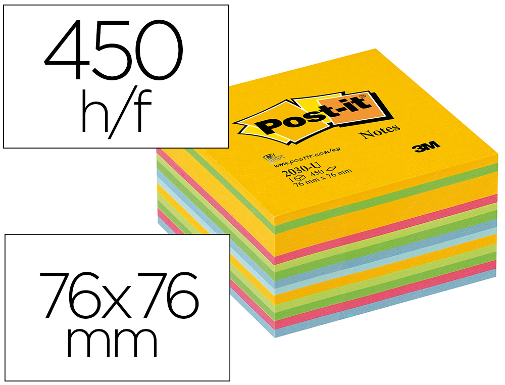 BLOC-NOTES POST-IT CUBE 76X76MM 450F REPOSITIONNABLES COLORIS LIGHT NERGIE