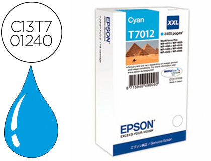 CARTOUCHE EPSON T7012 JET D'ENCRE C13T70124010 COULEUR CYAN HAUTE CAPACIT 3400P