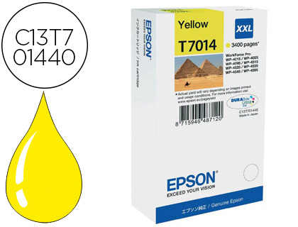 CARTOUCHE EPSON T7014 JET D'ENCRE C13T70144010 COULEUR JAUNE HAUTE CAPACIT 3400P