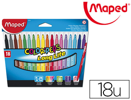 MAPED Boite de 18+6 feutres de coloriage lavables pointe moyenne