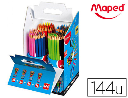 HYPERBURO  CRAYON COULEUR MAPED COLOR PEP'S TRIANGULAIRE MINE TENDRE  RÉSISTANTE SANS ÉCHARDE COLORIS LUMINEUX COFFRET ÉCOLE 144U