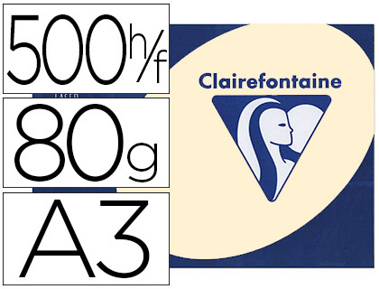 PAPIER COULEUR CLAIREFONTAINE TROPHE MULTIFONCTION A3 80G/M2 COULEURS VIVES IVOIRE PAQUET 500 FEUILLES