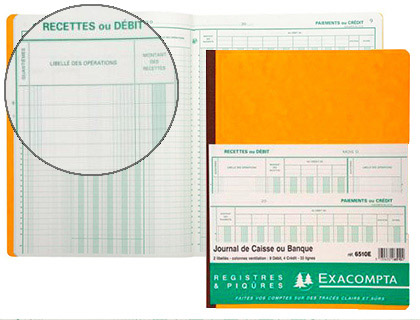 JOURNAL EXACOMPTA CAISSE/BANQUE 250X320MM VERTICAL 33 LIGNES 80 PAGES 2 LIBELLS 9 DBITS 4 CRDITS