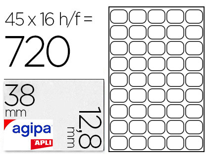 TIQUETTE ADHSIVE APLI AGIPA MULTI-USAGE 12.8X38MM LASER JET D'ENCRE FORMATS PARAMTRS TUI A5 720 UNITS