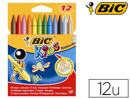 CRAYONS À CIRE DE 12 COULEURS KIDS PLASTIDÉCOR BIC