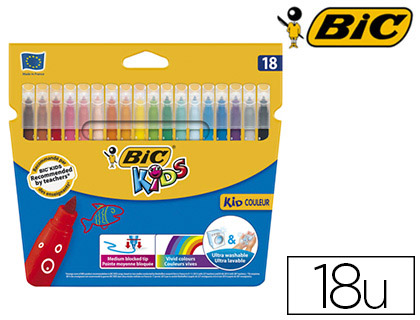 BIC Pochette de 12 feutres à dessin pointe moyenne encre lavable