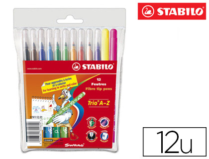 HYPERBURO  FEUTRE COLORIAGE STABILO TRIO TRIANGULAIRE ENCRE SUPER LAVABLE  POINTE MOYENNE POCHETTE 12 UNITÉS + 2 FLUOS