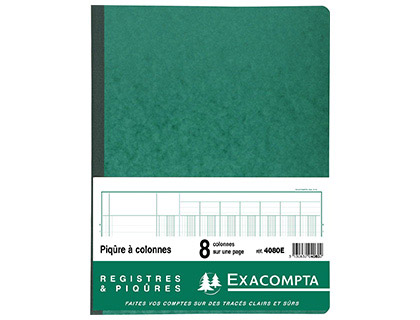REGISTRE PIQRE EXACOMPTA COLONNES 250X320MM 33 LIGNES 8 COLONNES/PAGE 80 PAGES