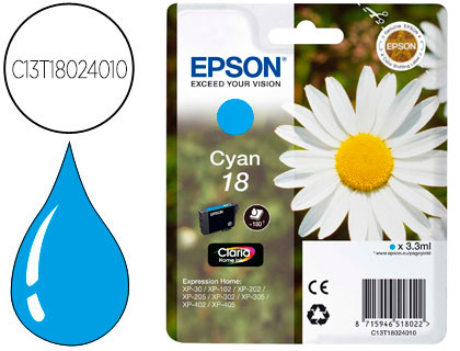 CARTOUCHE EPSON T1802 JET D'ENCRE C13T18024010 COULEUR CYAN 175P