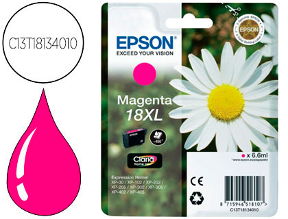 CARTOUCHE EPSON T1813 JET D'ENCRE C13T18134010 COULEUR MAGENTA HAUTE CAPACIT 450P