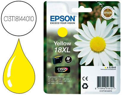 CARTOUCHE EPSON T1814 JET D'ENCRE C13T18144010 COULEUR JAUNE HAUTE CAPACIT 450P