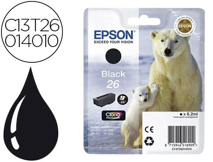 CARTOUCHE EPSON T2601 JET D'ENCRE C13T26014010 COULEUR NOIR PIGMENT