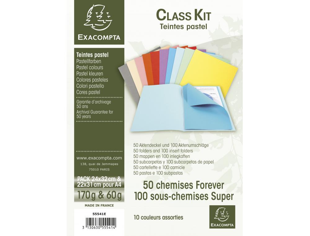 CHEMISE EXACOMPTA CLASS'KIT COLORIS PASTEL KIT 50 CHEMISES 170G + 100 SOUS CHEMISES 60G