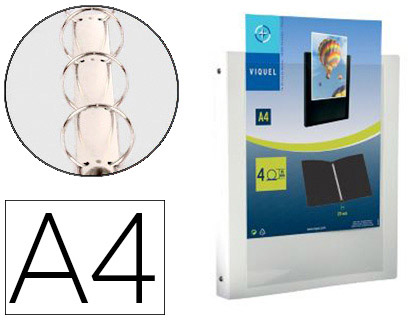 CLASSEUR VIQUEL 4 ANNEAUX RONDS 20MM A4+ 265X330MM POLYPROPYLNE PERSONNALISABLE DOS 30MM COLORIS BLANC