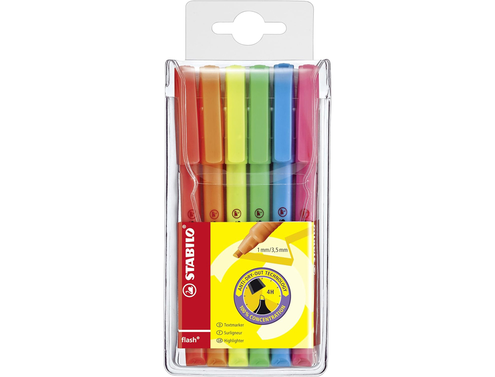 POCHETTE 6 SURLIGNEURS STABILO FLASH