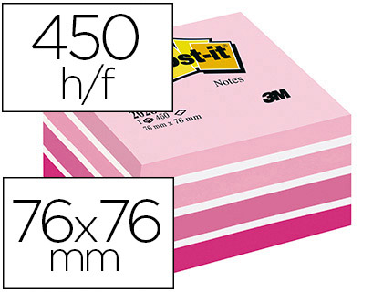 BLOC-NOTES POST-IT 76X76MM 450F REPOSITIONNABLES COLORIS ROSE PASTEL