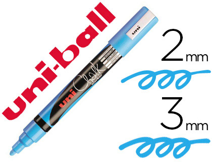 MARQUEUR UNIBALL CRAIE CHALK POINTE FINE 2/3MM IDAL ARDOISES VITRINES RSISTE PLUIE COULEUR LUMINEUSE BLEU CLAIR