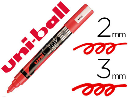 MARQUEUR UNIBALL CRAIE CHALK POINTE FINE 2/3MM IDAL ARDOISES VITRINES RSISTE PLUIE COULEUR LUMINEUSE ROUGE FLUO