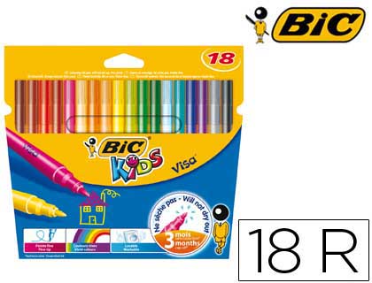 FEUTRES LAVABLES VISA - ETUI DE 18 - POINTE FINE DE 2 0 MM - BIC KIDS