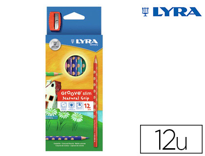 CRAYON COULEUR LYRA GROOVE TRIANGULAIRE SLIM MINE ULTRA-RSISTANTE DIAMTRE 3MM COLORIS ASSORTIS BOTE 12 UNITS