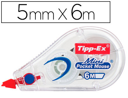 CORRECTEUR TIPP-EX MINI POCKET MOUSE DÉVIDOIR RUBAN 5MMX6M AVEC FILM  PROTECTEUR NIVEAU RUBAN VISIBLE PAQUET INDIVIDUEL