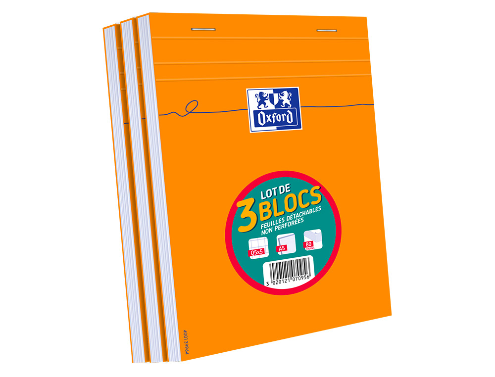 BLOC OXFORD AGRAF A5 80 FEUILLES 80G 5X5 LOT 2        BLOCS+1GRATUIT