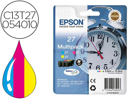 CARTOUCHE EPSON T2705 JET D'ENCRE C13T27054010 3 COULEURS CYAN/MAGENTA/JAUNE 300P