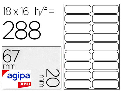 TIQUETTE ADHSIVE APLI AGIPA MULTI-USAGE 20X67MM LASER JET D'ENCRE FORMATS PARAMTRS TUI A5 288 UNITS