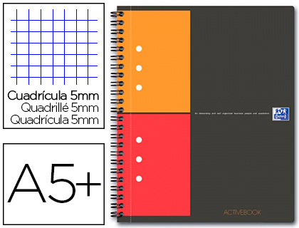 Rhodia, Cahier, Spirale, A5, Active, NoteBook, Quadrillé, 5x5, 160 pages, Petits  carreaux, 119910C