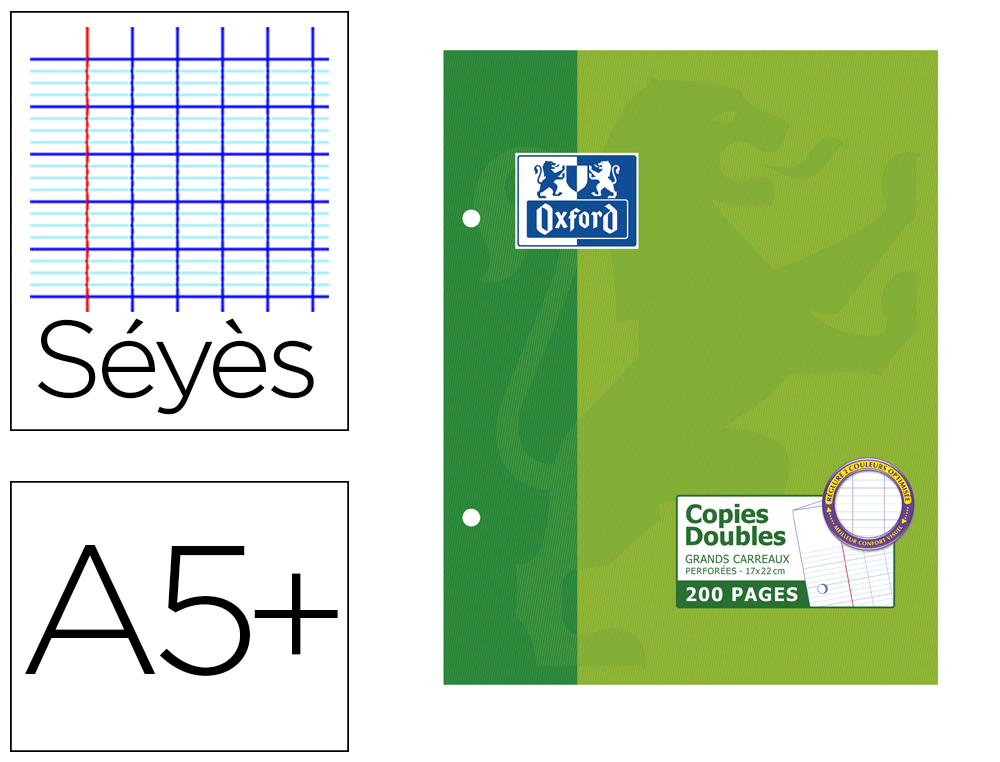 HYPERBURO  COPIE DOUBLE OXFORD A5+ 170X220MM 200P SÉYÈS PERFORÉES