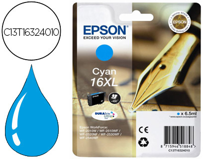 CARTOUCHE EPSON T1632 JET D'ENCRE C13T16324010 COULEUR CYAN HAUTE CAPACIT 450P