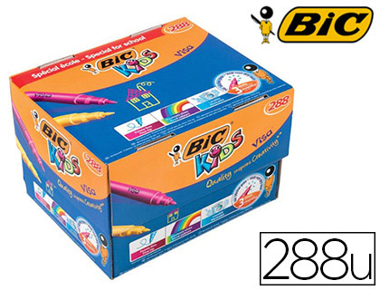 Feutre bic kids visa coloriage pointe fine bloquée ultra-résistante 12  couleurs assorties coffret scolaire 288 unités