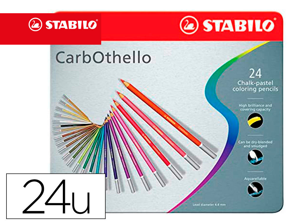 CRAYON COULEUR STABILO CARBOTHELLO FUSAIN PASTEL AQUARELLABLE BEAUX ARTS MINE 4.2MM ESTOMPAGE  SEC BOTE MTAL 24U