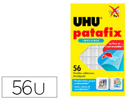 HYPERBURO  PASTILLE ADHÉSIVE UHU INVISIBLE DOUBLE FACE ULTRA-FINE FIXATION  PERMANENTE ÉTUI 56 UNITÉS