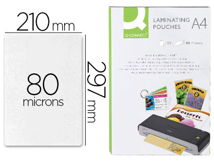 HYPERBURO  POCHETTE PLASTIFICATION Q-CONNECT À CHAUD ÉCONOMIQUE FORMAT A4  80 MICRONS MAT BOÎTE 100 UNITÉS